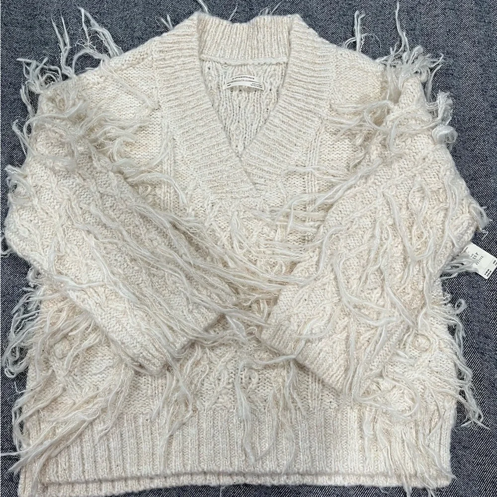 By Anthropologie Fringed Pullover Sweater, XXS petite - Picture 4 of 10